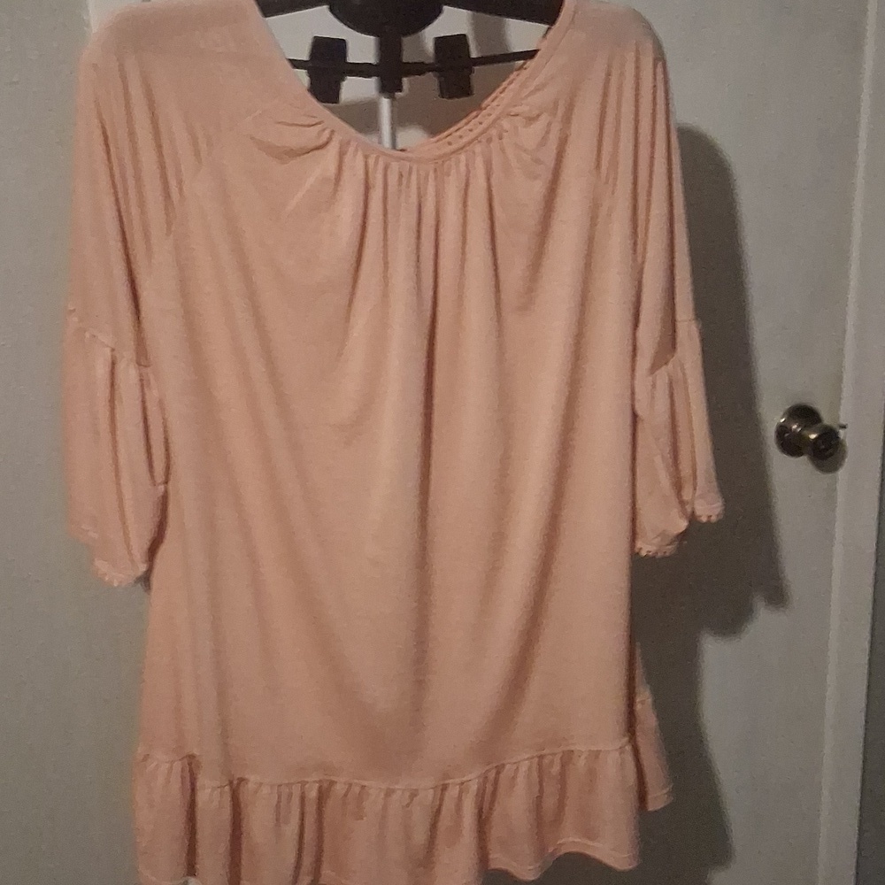 WinWin Peach Crochet Accent Blouse 3/4 Bell Sleeve L-X - Picture 3 of 5